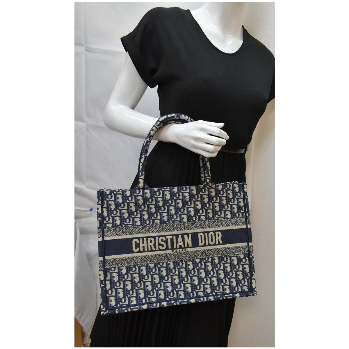 CHRISTIAN DIOR Book Medium Oblique Embroidery Tote Bag Blue Rovelle Bags