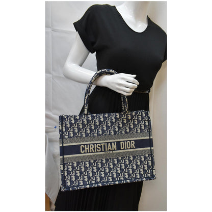 CHRISTIAN DIOR Book Medium Oblique Embroidery Tote Bag Blue Rovelle Bags