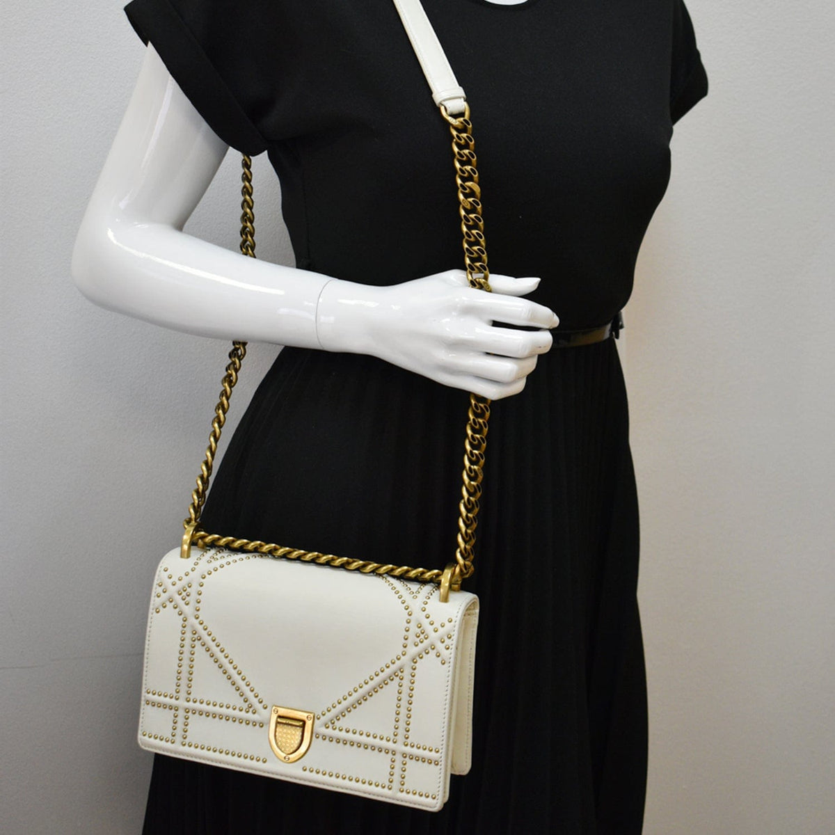 CHRISTIAN DIOR Small Diorama Studded Leather Flap Shoulder Bag White Rovelle Bags