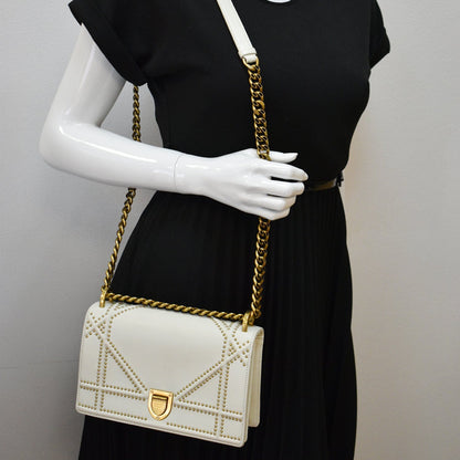 CHRISTIAN DIOR Small Diorama Studded Leather Flap Shoulder Bag White Rovelle Bags