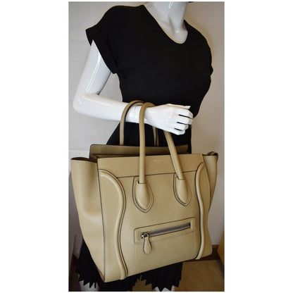 CELINE Drummed Calfskin Leather Mini Luggage Tote Bag Dune