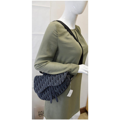 CHRISTIAN DIOR Saddle Oblique Jacquard Crossbody Bag Black Rovelle Bags