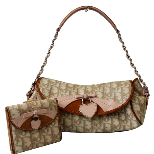 CHRISTIAN DIOR Trotter Romantique Heart Flap Canvas Shoulder Bag Pink Rovelle Bags