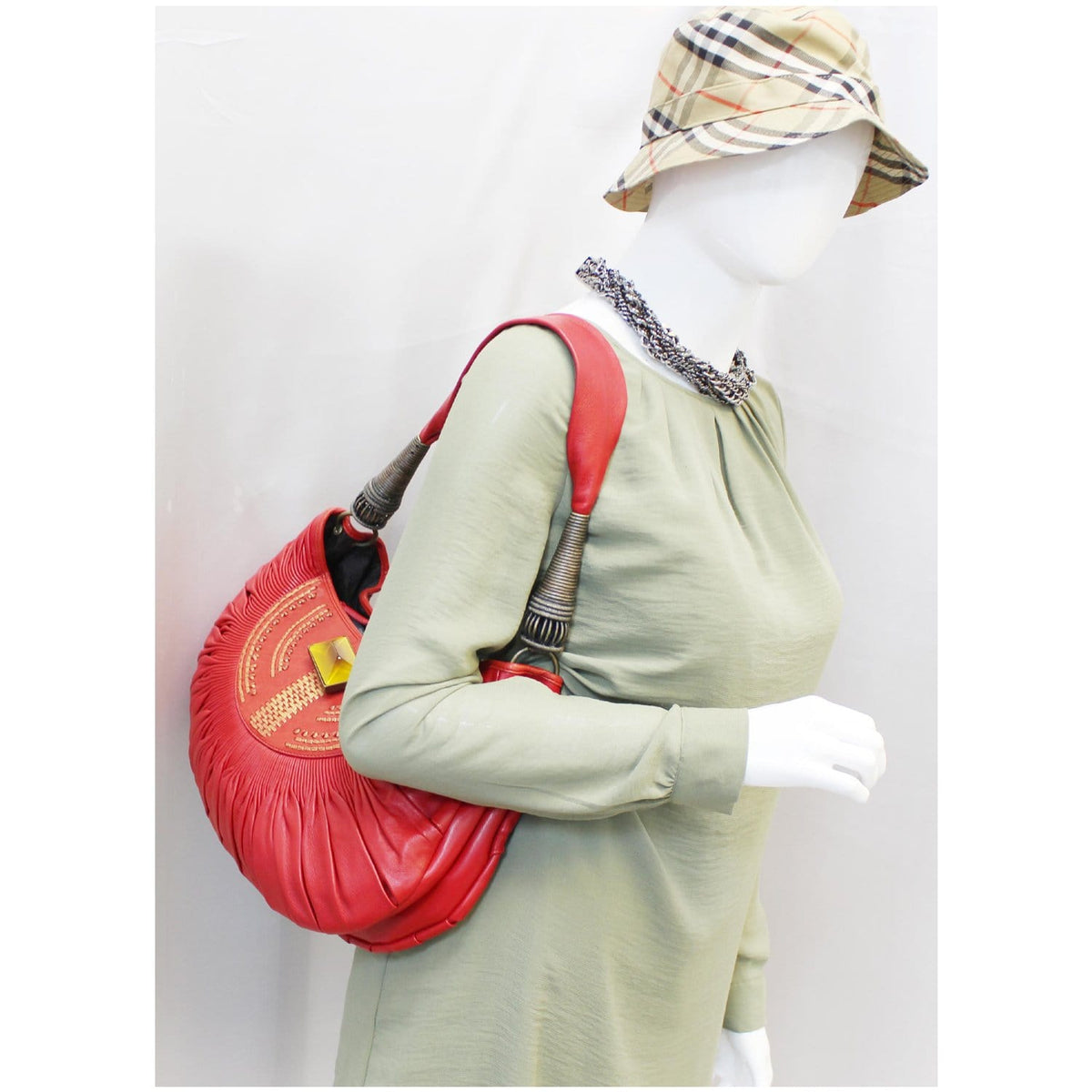 CHRISTIAN DIOR Plisse Pleated Leather Hobo Bag Red - 20% OFF Rovelle Bags