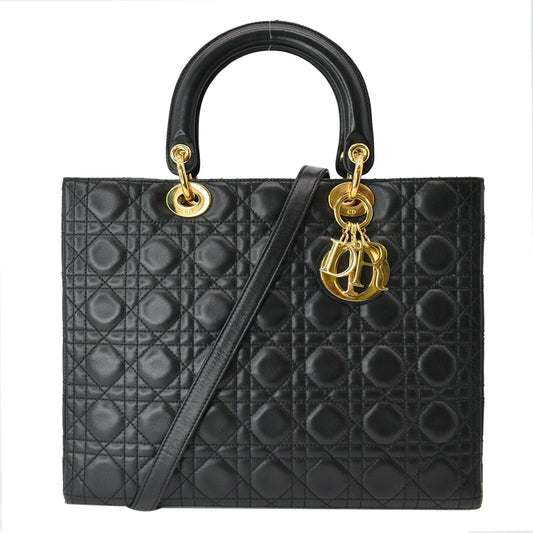CHRISTIAN DIOR Large Lady Dior Cannage Lambskin Shoulder Bag Black Rovelle Bags