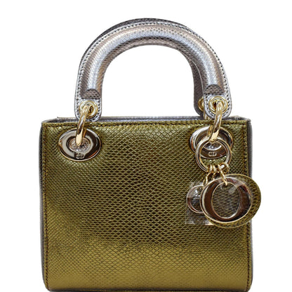 CHRISTIAN DIOR Mini Lady Dior Lizard Print Chain Shoulder Bag Metallic Gold Rovelle Bags