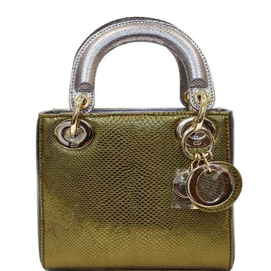 CHRISTIAN DIOR Mini Lady Dior Lizard Print Chain Shoulder Bag Metallic Gold Rovelle Bags