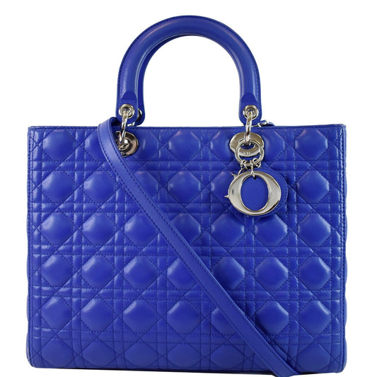CHRISTIAN DIOR Large Lady Dior Lambskin Leather Shoulder Bag Blue Rovelle Bags