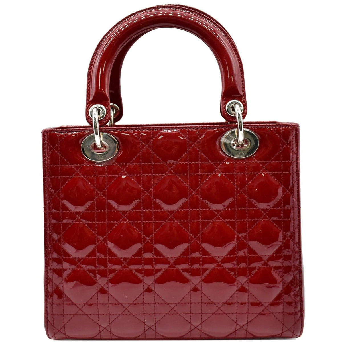 CHRISTIAN DIOR Medium Lady Dior Cannage Patent Leather Shoulder Bag Red Rovelle Bags