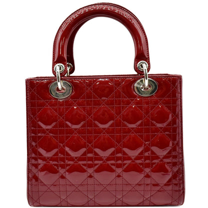 CHRISTIAN DIOR Medium Lady Dior Cannage Patent Leather Shoulder Bag Red Rovelle Bags
