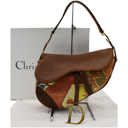 CHRISTIAN DIOR Impression Kilim Tapestry Canvas Saddle Bag Brown Rovelle Bags