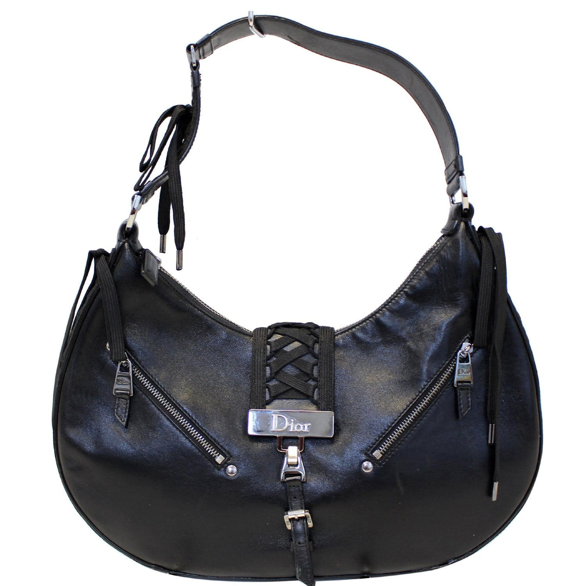 CHRISTIAN DIOR Lace Up Admit It Leather Hobo Bag Black Rovelle Bags