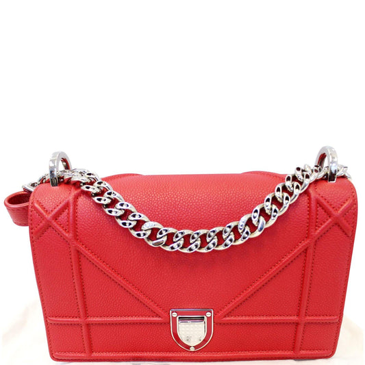 CHRISTIAN DIOR Diorama Flap Red Grained Leather Small Shoulder Bag - Last Call Rovelle Bags