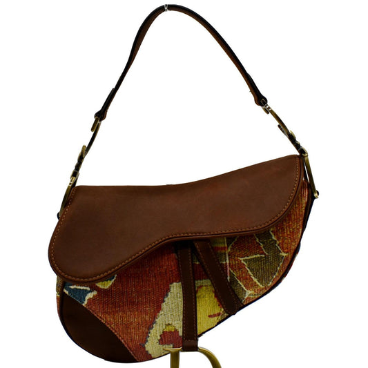 CHRISTIAN DIOR Impression Kilim Tapestry Canvas Saddle Bag Brown Rovelle Bags