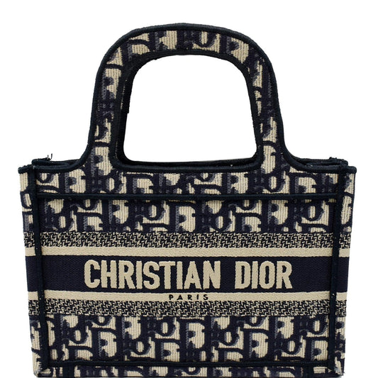 CHRISTIAN DIOR Mini Dior Book Oblique Embroidery Tote Bag Blue Rovelle Bags