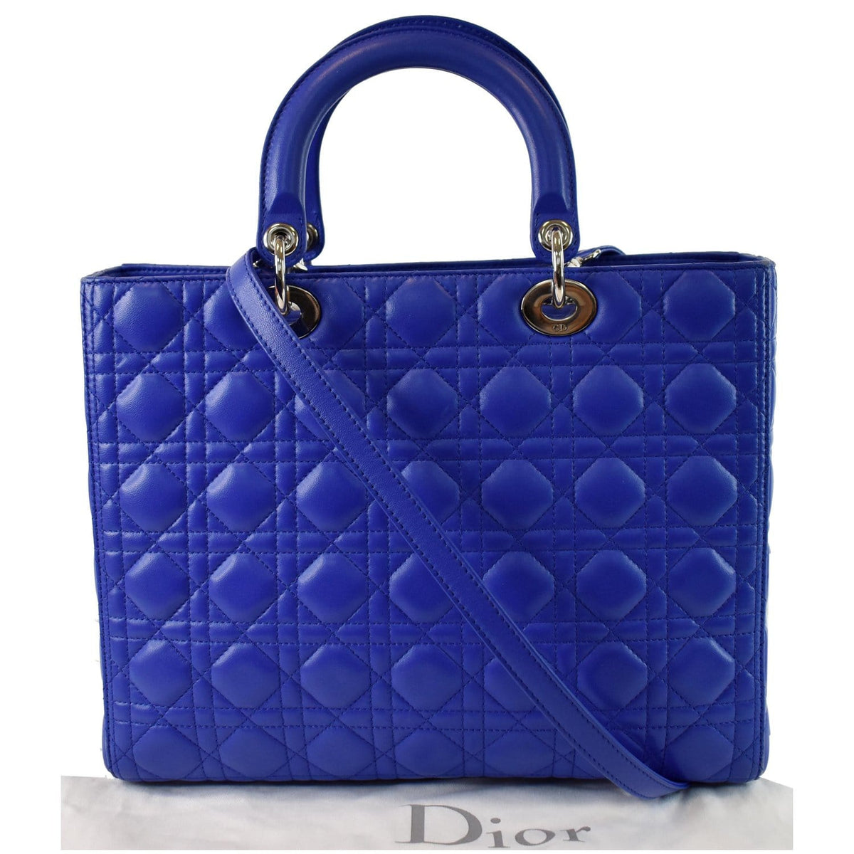 CHRISTIAN DIOR Large Lady Dior Lambskin Leather Shoulder Bag Blue Rovelle Bags