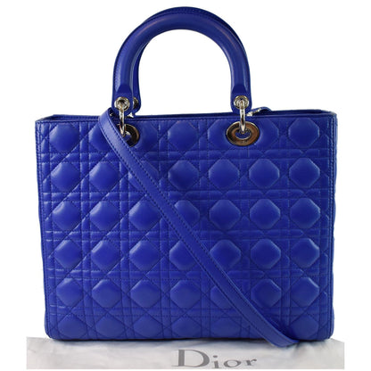 CHRISTIAN DIOR Large Lady Dior Lambskin Leather Shoulder Bag Blue Rovelle Bags