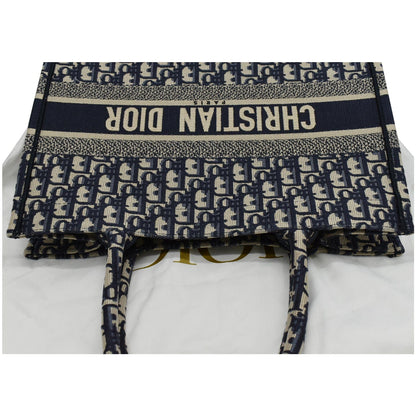 CHRISTIAN DIOR Book Medium Oblique Embroidery Tote Bag Blue Rovelle Bags