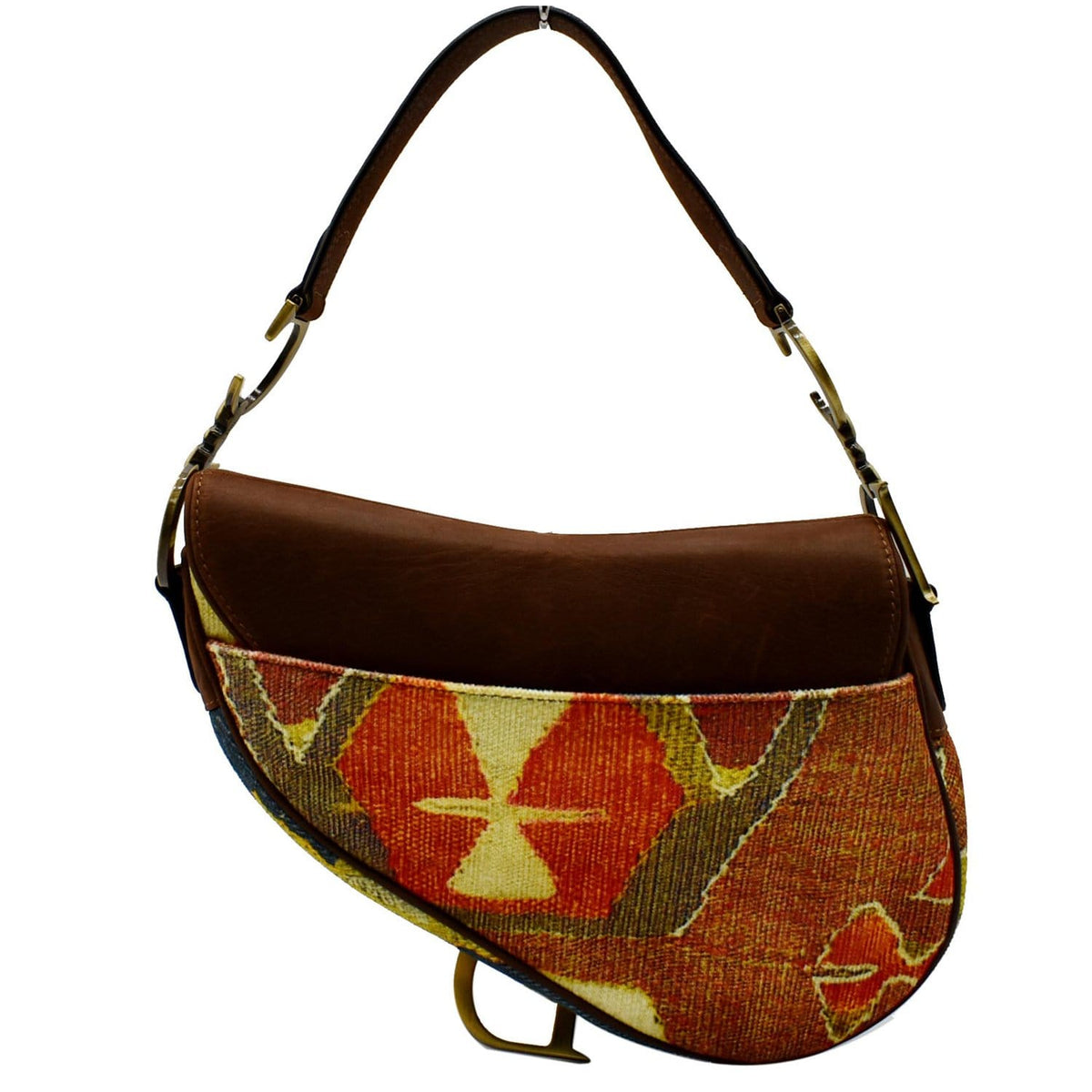CHRISTIAN DIOR Impression Kilim Tapestry Canvas Saddle Bag Brown Rovelle Bags