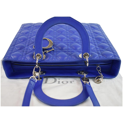 CHRISTIAN DIOR Large Lady Dior Lambskin Leather Shoulder Bag Blue Rovelle Bags