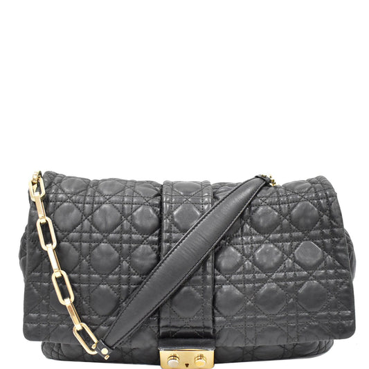 CHRISTIAN DIOR Cannage New Lock Flap Leather Shoulder Bag Black Rovelle Bags