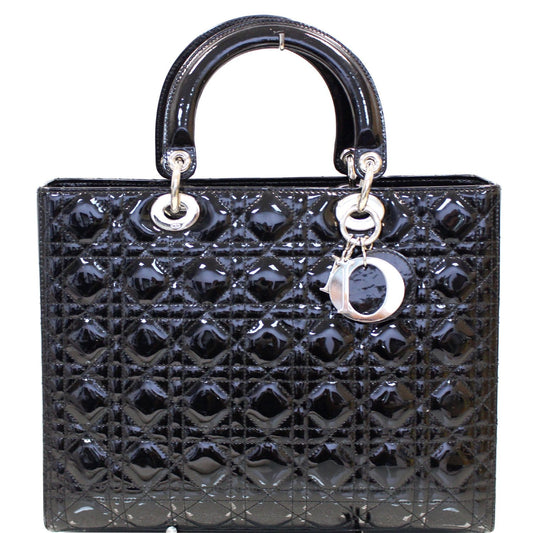 CHRISTIAN DIOR Lady Dior Large Quilted Patent Leather Shoulder Bag Black Rovelle Bags