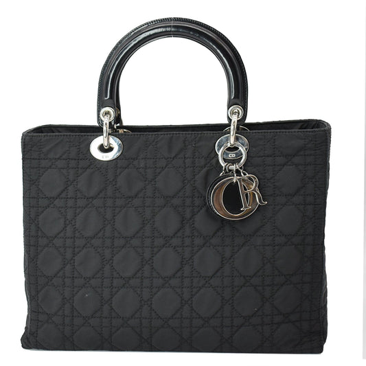 CHRISTIAN DIOR Lady Dior Nylon Cannage Canvas Tote Bag Black Rovelle Bags