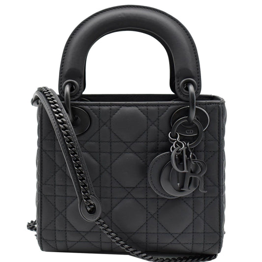 CHRISTIAN DIOR Mini Lady Dior Cannage Calfskin Leather Shoulder Bag Matte Black Rovelle Bags