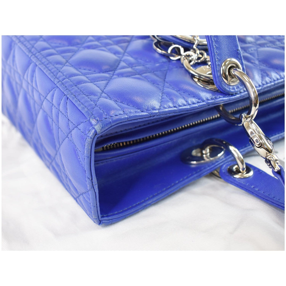 CHRISTIAN DIOR Large Lady Dior Lambskin Leather Shoulder Bag Blue Rovelle Bags
