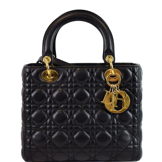 CHRISTIAN DIOR Medium Lady Dior Lambskin Shoulder Bag Black Rovelle Bags