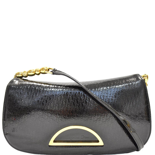 CHRISTIAN DIOR Maris Pearl Patent Monogram Shoulder Bag Black Rovelle Bags