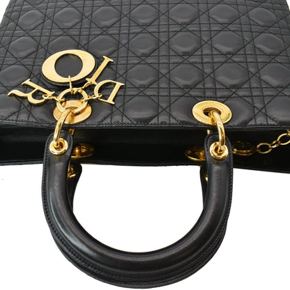 CHRISTIAN DIOR Large Lady Dior Cannage Lambskin Shoulder Bag Black Rovelle Bags