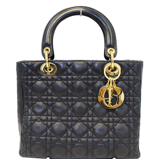 CHRISTIAN DIOR Mini Lady Dior Lambskin Cannage Satchel Bag Black Rovelle Bags