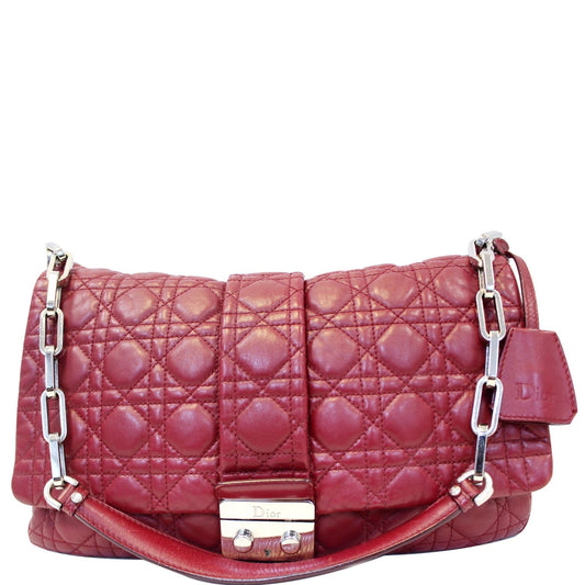 CHRISTIAN DIOR Medium Flap Cannage Leather Shoulder Bag Red Rovelle Bags