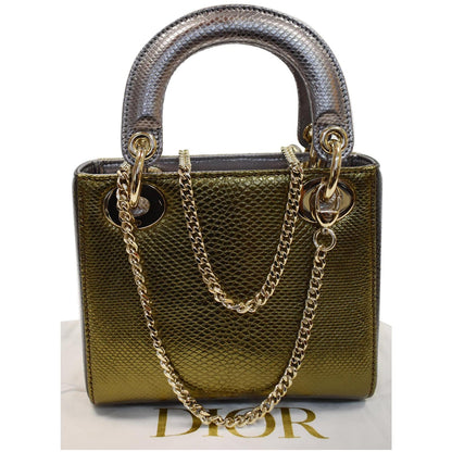 CHRISTIAN DIOR Mini Lady Dior Lizard Print Chain Shoulder Bag Metallic Gold Rovelle Bags