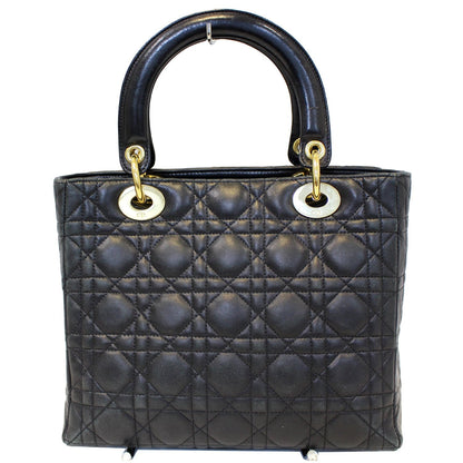 CHRISTIAN DIOR Mini Lady Dior Lambskin Cannage Satchel Bag Black Rovelle Bags