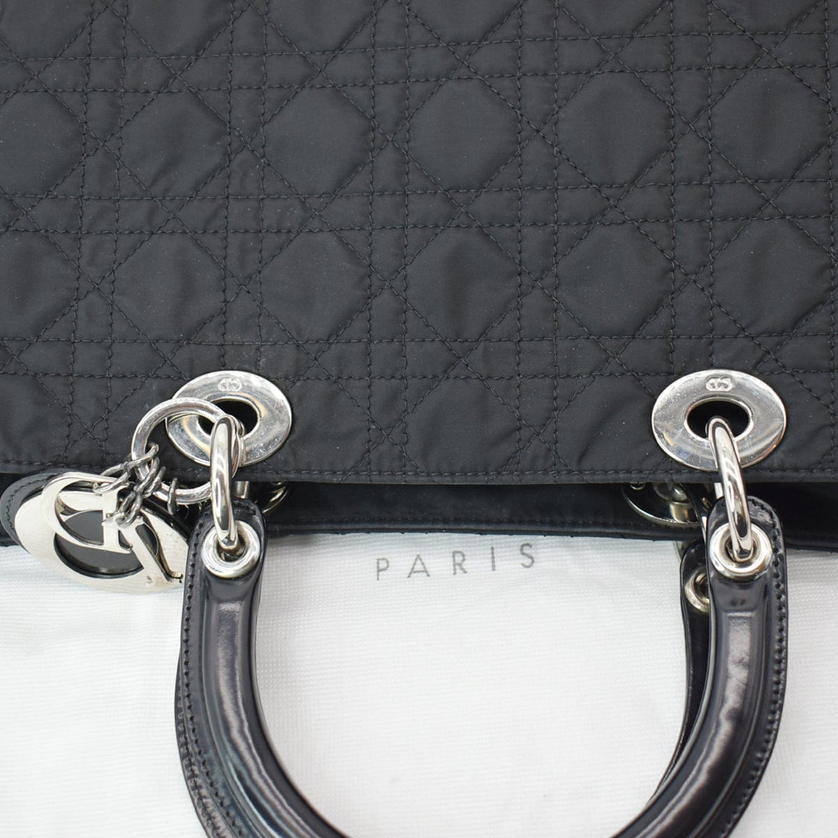 CHRISTIAN DIOR Lady Dior Nylon Cannage Canvas Tote Bag Black Rovelle Bags