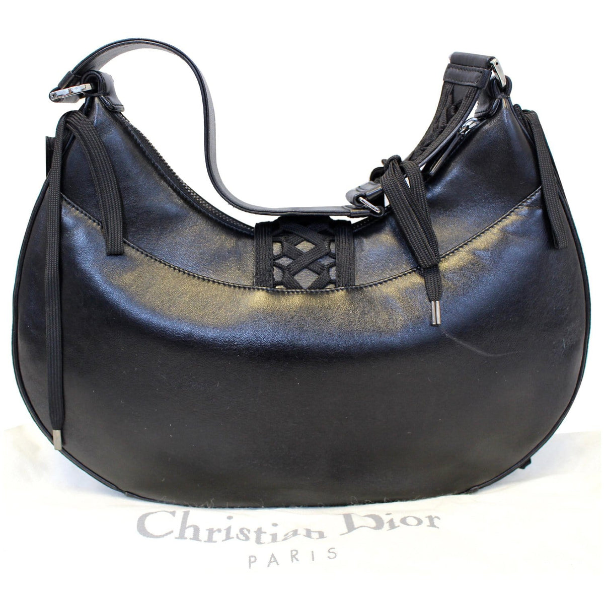 CHRISTIAN DIOR Lace Up Admit It Leather Hobo Bag Black Rovelle Bags