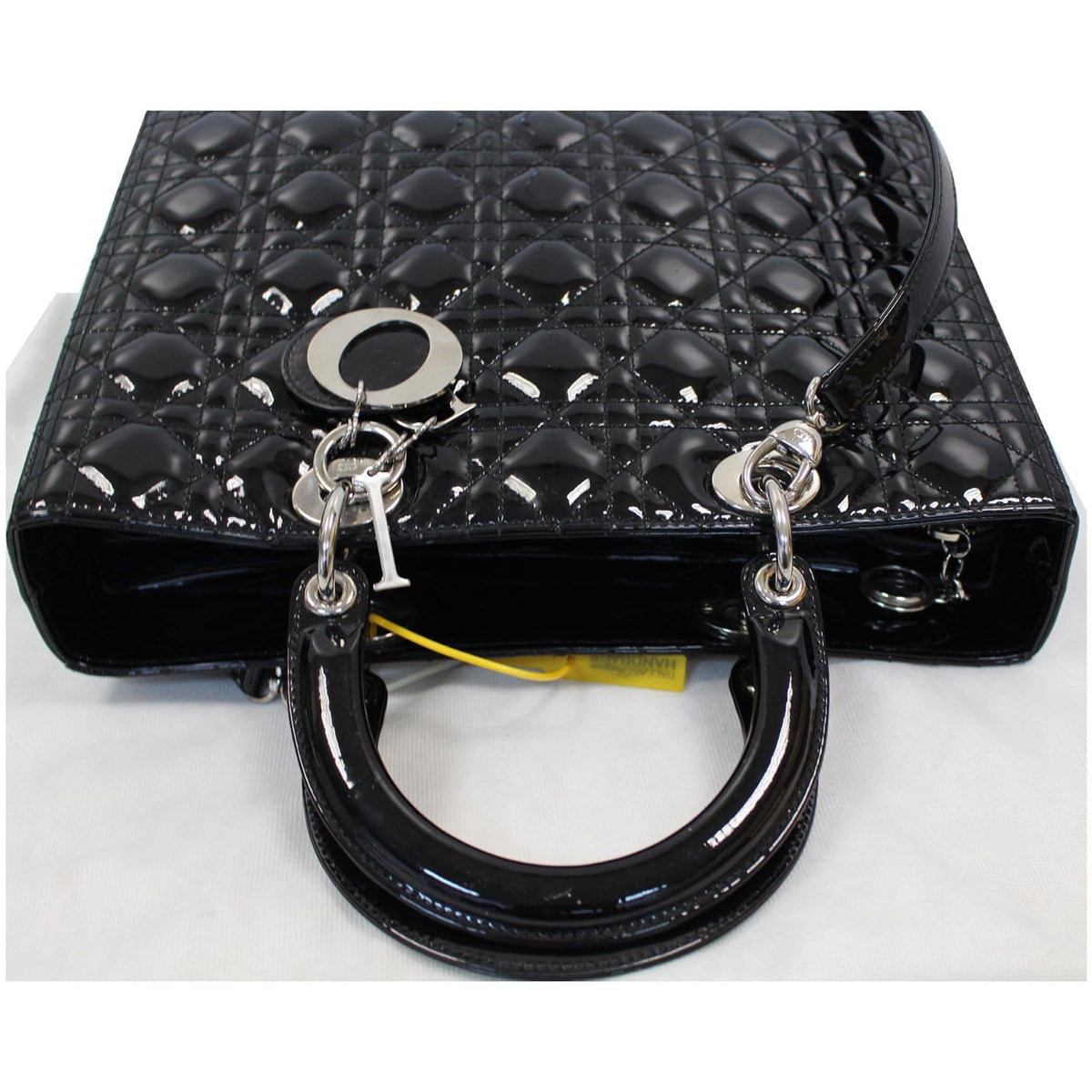 CHRISTIAN DIOR Lady Dior Large Quilted Patent Leather Shoulder Bag Black Rovelle Bags