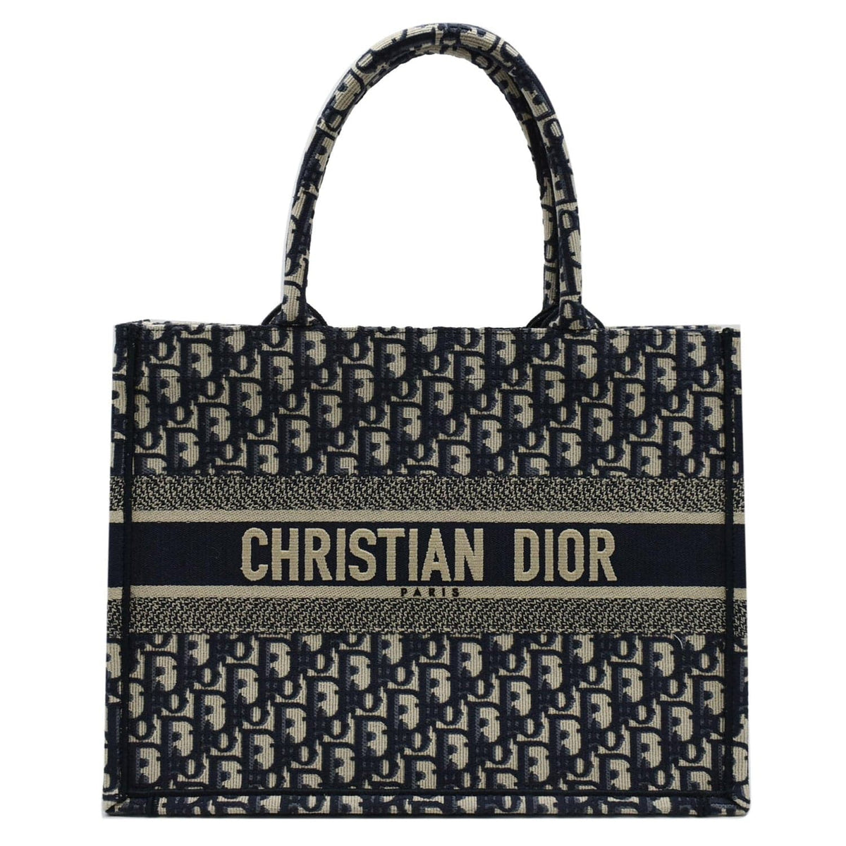 CHRISTIAN DIOR Book Medium Oblique Embroidery Tote Bag Blue Rovelle Bags