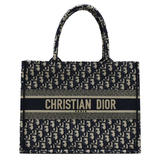 CHRISTIAN DIOR Book Medium Oblique Embroidery Tote Bag Blue Rovelle Bags