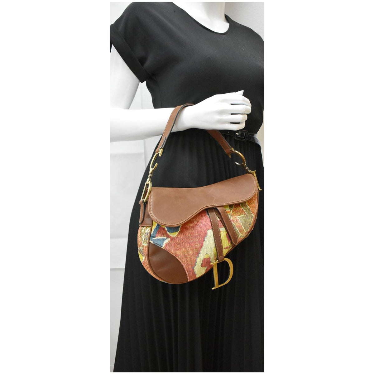CHRISTIAN DIOR Impression Kilim Tapestry Canvas Saddle Bag Brown Rovelle Bags