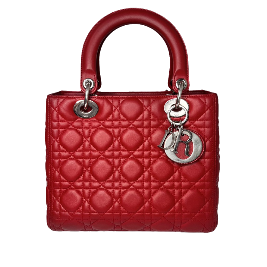 Lady Dior Medium Bag Red Lambskin Cannage Leather Without Strap Rovelle Bags