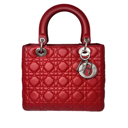 Lady Dior Medium Bag Red Lambskin Cannage Leather Without Strap Rovelle Bags