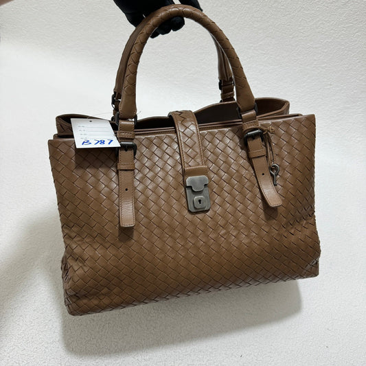Bottega Veneta Roma Large Intrecciato Nappa Leather Caramel Brown Tan 35cm No Strap