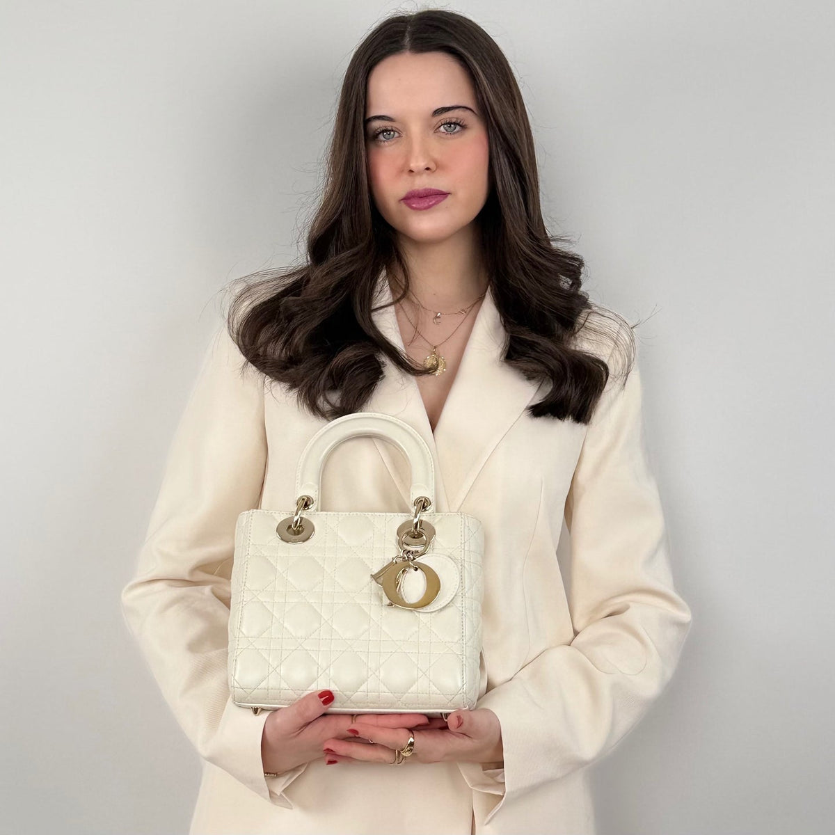 Christian Dior White Small Lady Dior Bag In Cannage Lambskin Leather With Gold Hardware 2020 Rovelle Bags