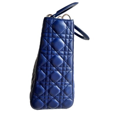 Lady Dior Large Bag Navy Lambskin Cannage Leather Rovelle Bags