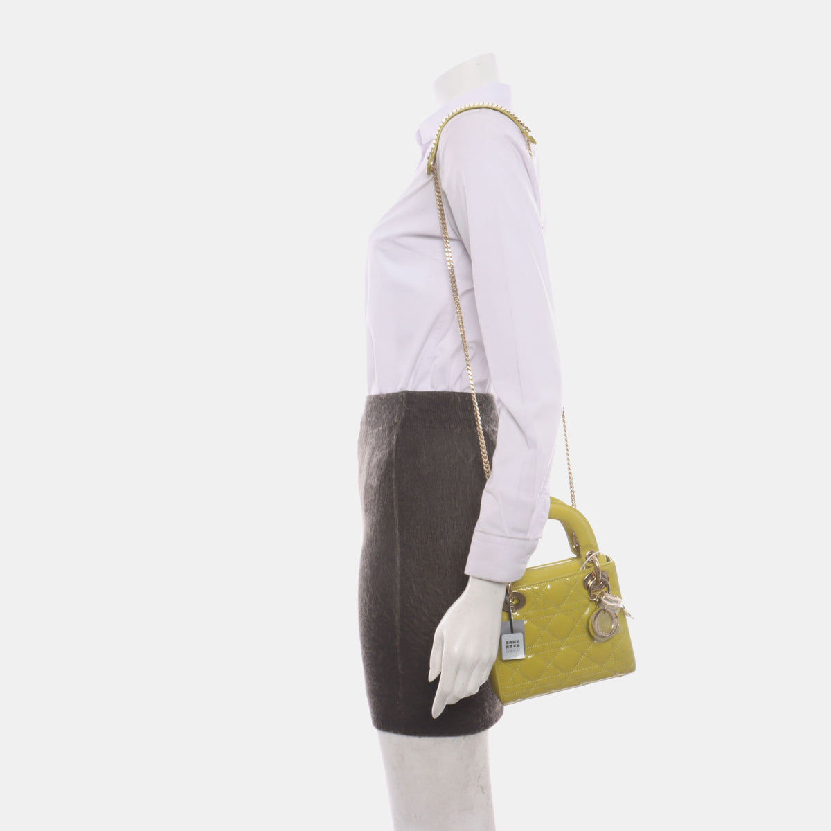 Lady Dior Mini Handbag Yellow Patent Leather Gold-tone Chain Strap Rovelle Bags