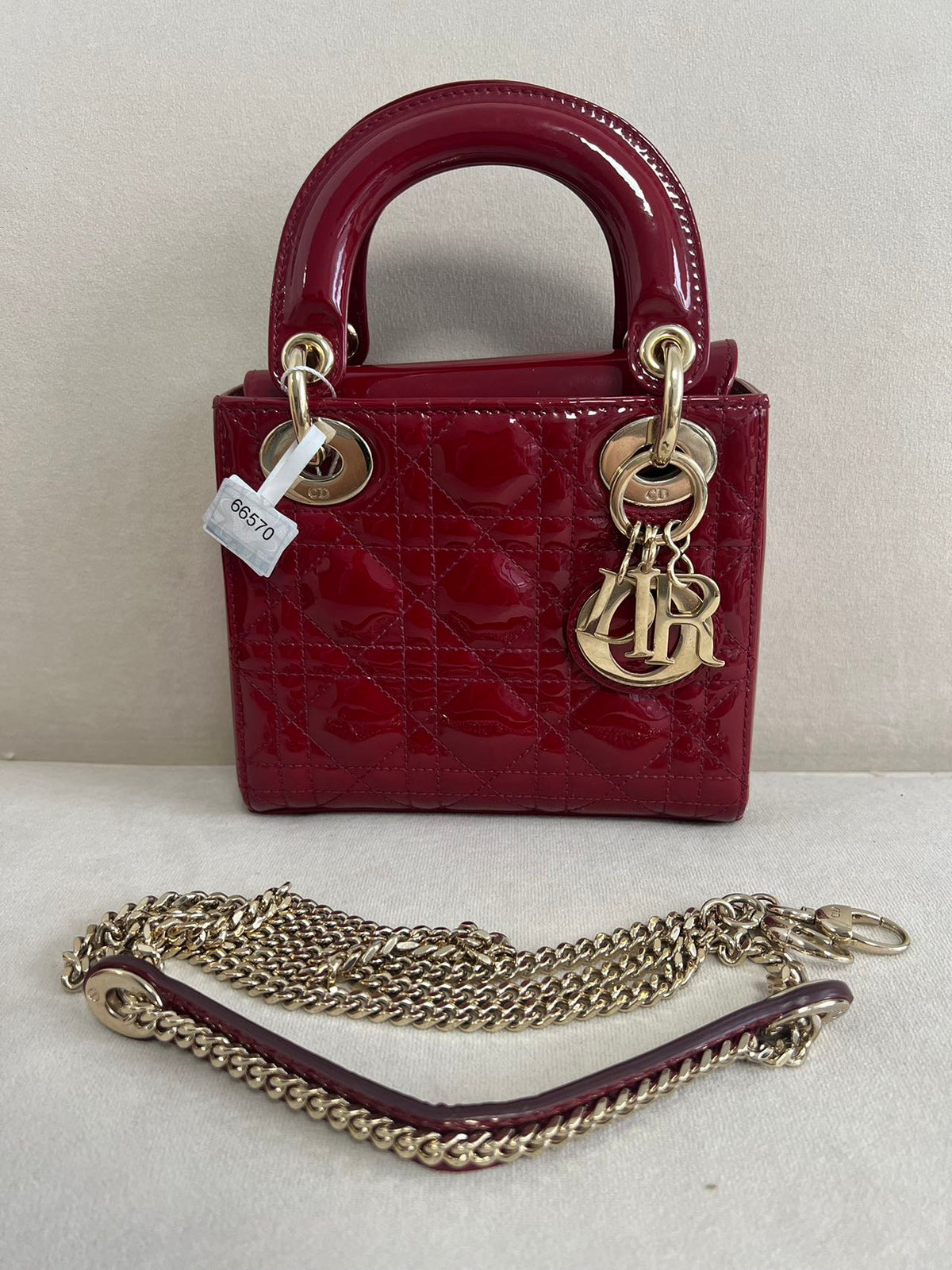 Lady Dior Mini Handbag Burgundy Red Patent Leather Gold-tone Chain Strap 2020 Suede Interior Rovelle Bags