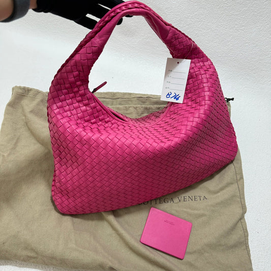 Bottega Veneta Veneta Hobo Medium Fuchsia Pink Intrecciato Leather Bag 47cm